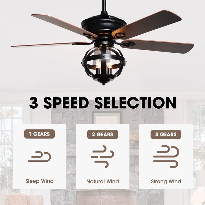 52" Wilburton Industrial Downrod Mount Reversible Ceiling Fan with Lighting and Remote Control - Sweatfully