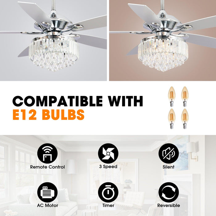 52" Elkton Modern Reversible Crystal Fandelier with Lighting and Remote Control - Sweatfully