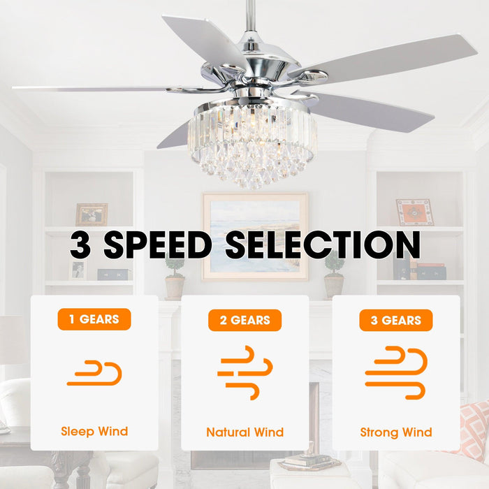 52" Elkton Modern Reversible Crystal Fandelier with Lighting and Remote Control - Sweatfully