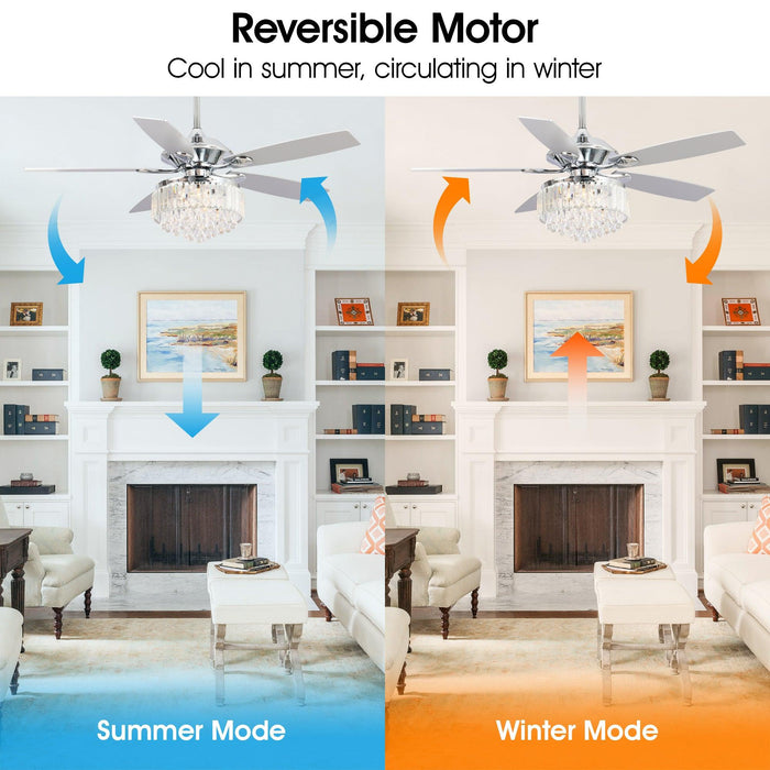 52" Elkton Modern Reversible Crystal Fandelier with Lighting and Remote Control - Sweatfully