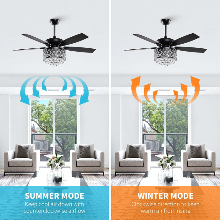 52" Wethington Modern Downrod Mount Reversible Crystal Ceiling Fan with Lighting and Remote Control - Sweatfully