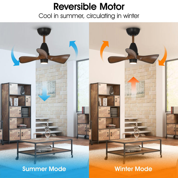 28" Kwang Farmhouse DC Motor Downrod Mount Reversible Ceiling Fan with LED Lighting and Remote Control - Sweatfully