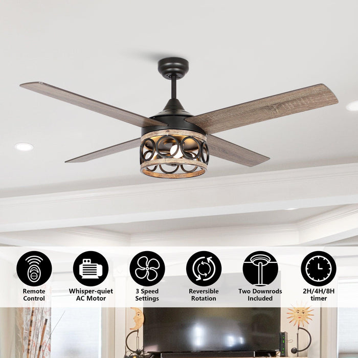 52" Kashmir Farmhouse Downrod Mount Reversible Ceiling Fan with Lighting and Remote Control - Sweatfully