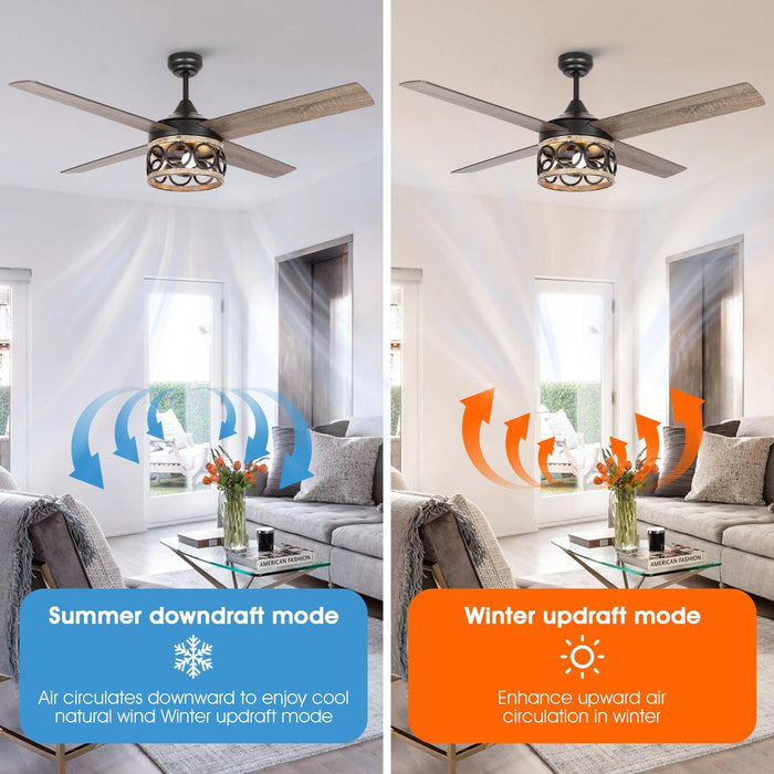 52" Kashmir Farmhouse Downrod Mount Reversible Ceiling Fan with Lighting and Remote Control - Sweatfully