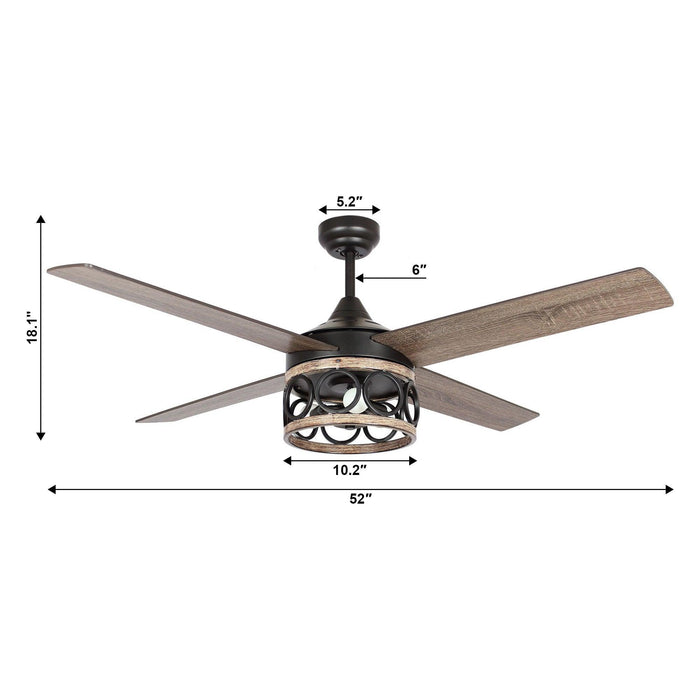 52" Kashmir Farmhouse Downrod Mount Reversible Ceiling Fan with Lighting and Remote Control - Sweatfully