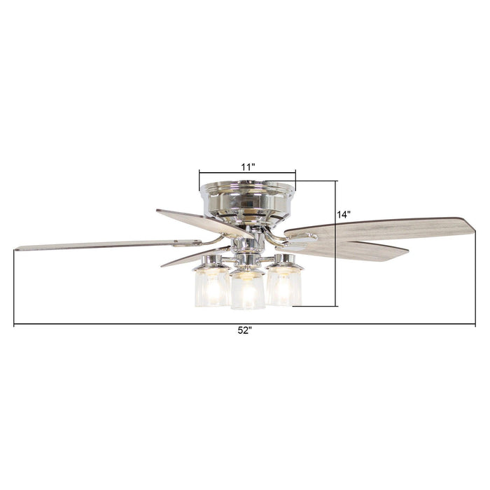 52" Bangatore Traditional Chrome Flush Mount Reversible Ceiling Fan with Lighting and Remote Control - Sweatfully