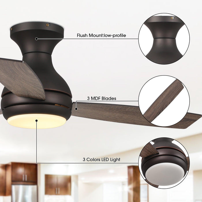 48" Beckette Farmhouse Flush Mount Reversible Ceiling Fan with Lighting and Remote Control - Sweatfully