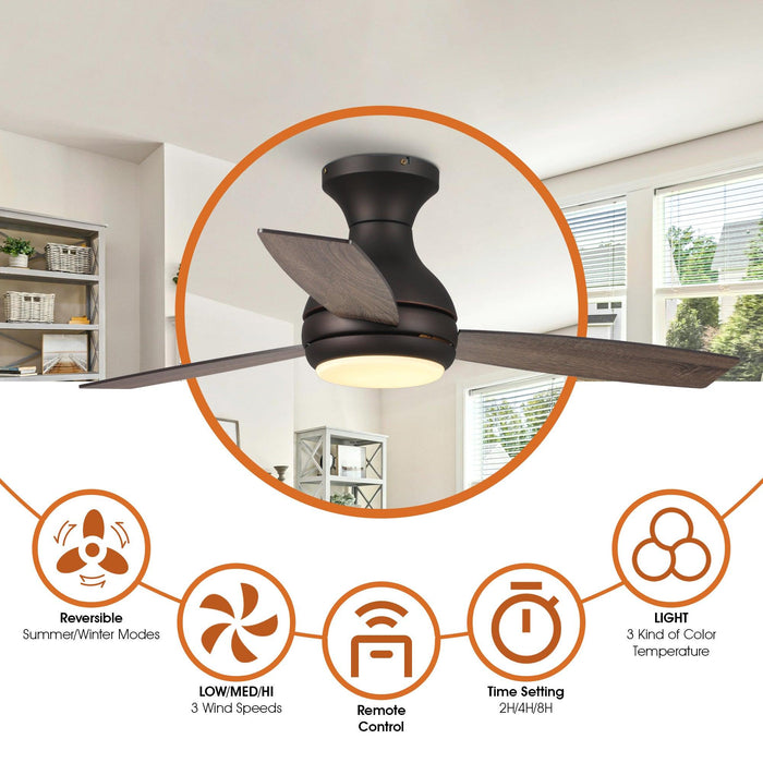 48" Beckette Farmhouse Flush Mount Reversible Ceiling Fan with Lighting and Remote Control - Sweatfully
