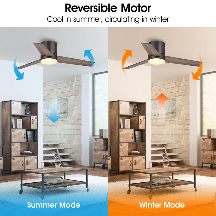 48" Kielah Farmhouse Flush Mount Reversible Ceiling Fan with Lighting and Remote Control - Sweatfully