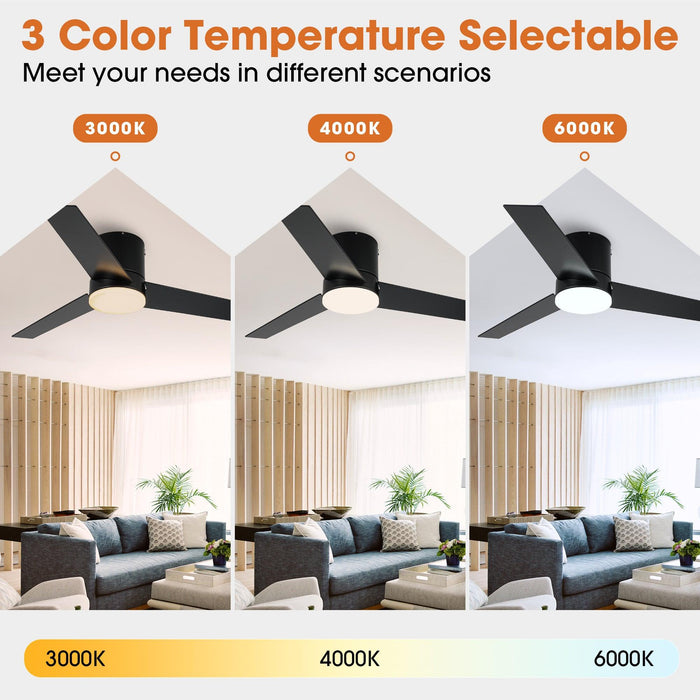 48" Flush Mount Ceiling Fan 3 Blades with LED Lighting and Remote Control - Sweatfully