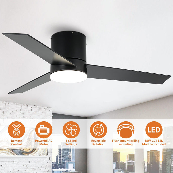 48" Flush Mount Ceiling Fan 3 Blades with LED Lighting and Remote Control - Sweatfully