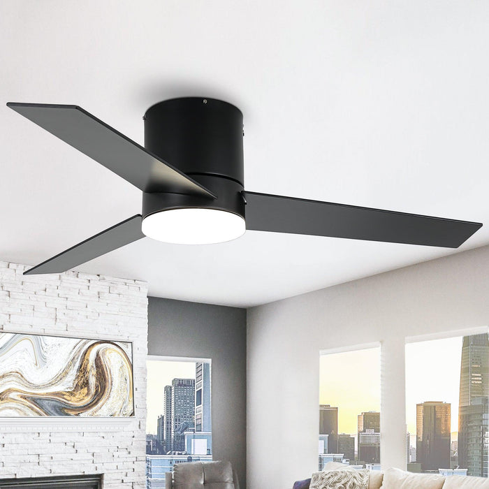 48" Flush Mount Ceiling Fan 3 Blades with LED Lighting and Remote Control - Sweatfully
