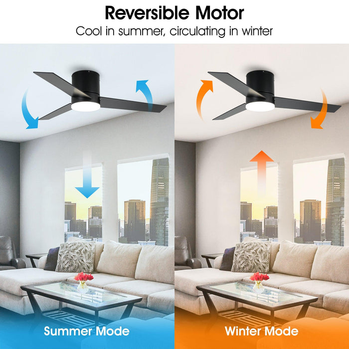 48" Flush Mount Ceiling Fan 3 Blades with LED Lighting and Remote Control - Sweatfully