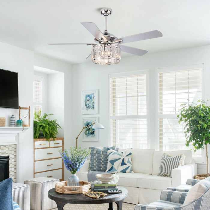 52" Dicken Modern Downrod Mount Reversible Crystal Ceiling Fan with Lighting and Remote Control - Sweatfully