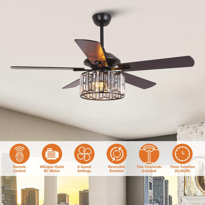 52" Dicken Modern Downrod Mount Reversible Crystal Ceiling Fan with Lighting and Remote Control - Sweatfully