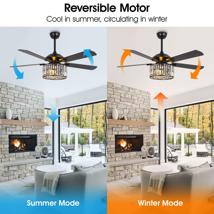 52" Dicken Modern Downrod Mount Reversible Crystal Ceiling Fan with Lighting and Remote Control - Sweatfully