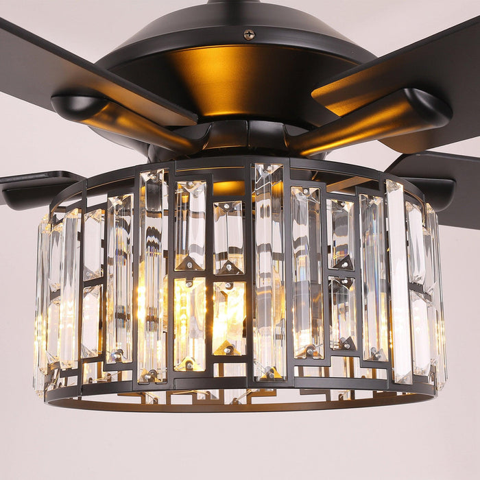 52" Dicken Modern Downrod Mount Reversible Crystal Ceiling Fan with Lighting and Remote Control - Sweatfully