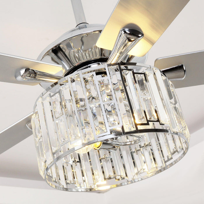 52" Dicken Modern Downrod Mount Reversible Crystal Ceiling Fan with Lighting and Remote Control - Sweatfully