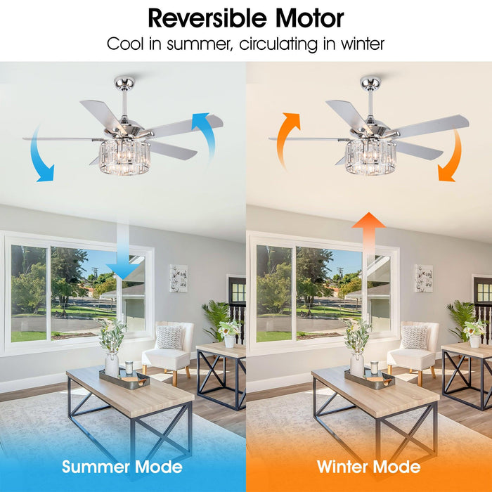 52" Dicken Modern Downrod Mount Reversible Crystal Ceiling Fan with Lighting and Remote Control - Sweatfully