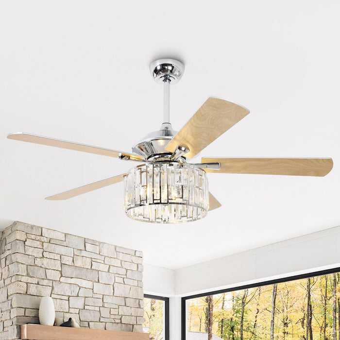 52" Dicken Modern Downrod Mount Reversible Crystal Ceiling Fan with Lighting and Remote Control - Sweatfully