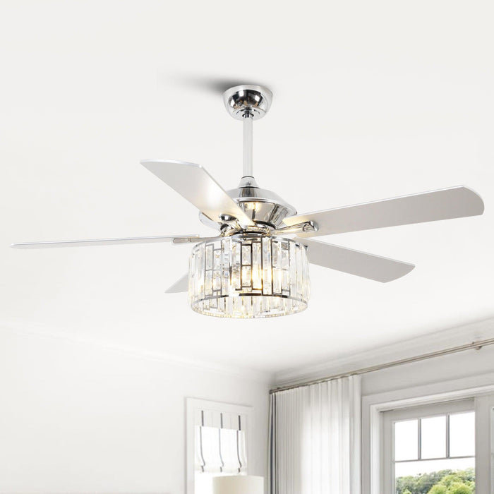 52" Dicken Modern Downrod Mount Reversible Crystal Ceiling Fan with Lighting and Remote Control - Sweatfully