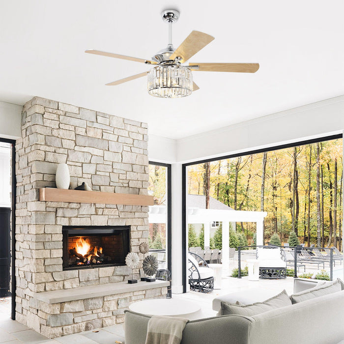 52" Dicken Modern Downrod Mount Reversible Crystal Ceiling Fan with Lighting and Remote Control - Sweatfully