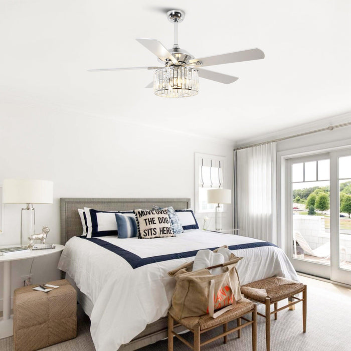 52" Dicken Modern Downrod Mount Reversible Crystal Ceiling Fan with Lighting and Remote Control - Sweatfully