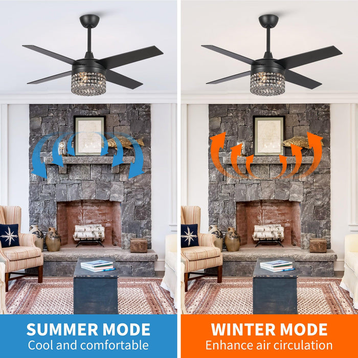 48" Pune Modern Downrod Mount Reversible Crystal Ceiling Fan with Lighting and Remote Control - Sweatfully