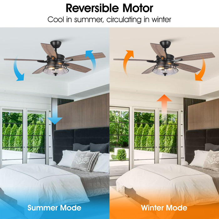 52" Antone Industrial Downrod Mount Reversible Ceiling Fan with Lighting and Remote Control - Sweatfully