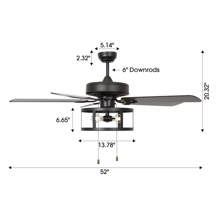 52" Urbana Downrod Mount Reversible Industrial Ceiling Fan with Lighting and Pull Chain - Sweatfully