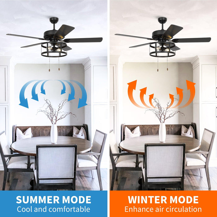 52" Urbana Downrod Mount Reversible Industrial Ceiling Fan with Lighting and Pull Chain - Sweatfully