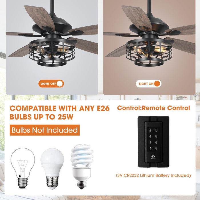 52" Paquette Industrial Downrod Mount Reversible Ceiling Fan with Lighting and Remote Control - Sweatfully