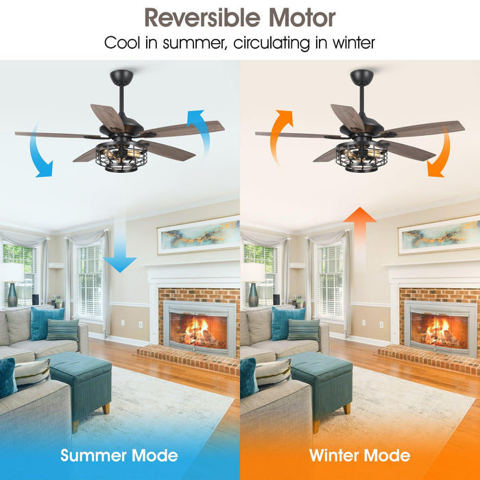 52" Paquette Industrial Downrod Mount Reversible Ceiling Fan with Lighting and Remote Control - Sweatfully