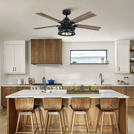 52" Lucknow Industrial Black Reversible Ceiling Fan with Lighting and Remote Control - Sweatfully
