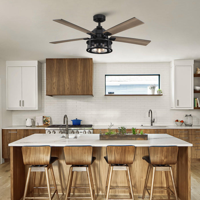 52" Lucknow Industrial Black Reversible Ceiling Fan with Lighting and Remote Control - Sweatfully