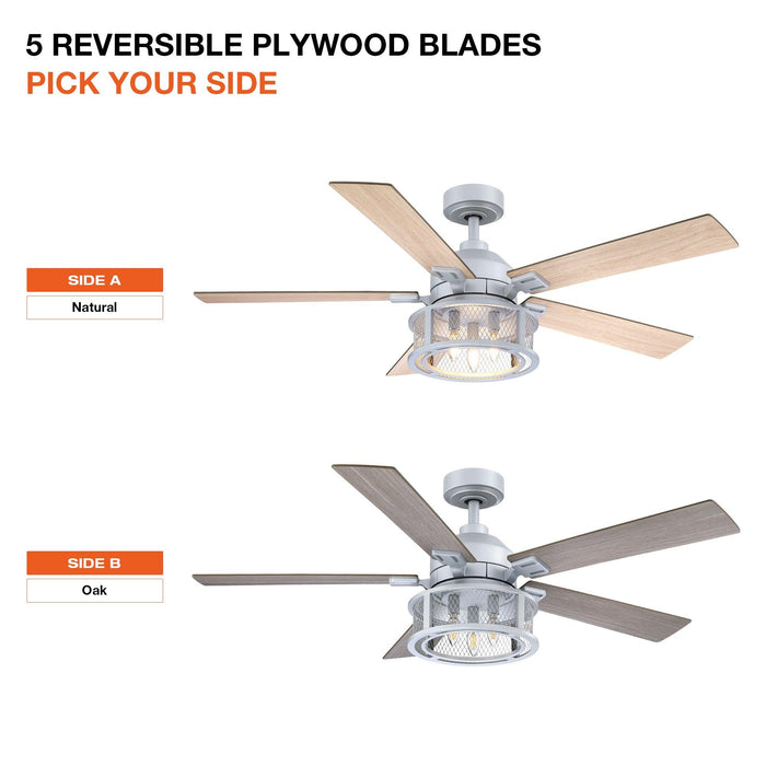 52" Lucknow Industrial Black Reversible Ceiling Fan with Lighting and Remote Control - Sweatfully
