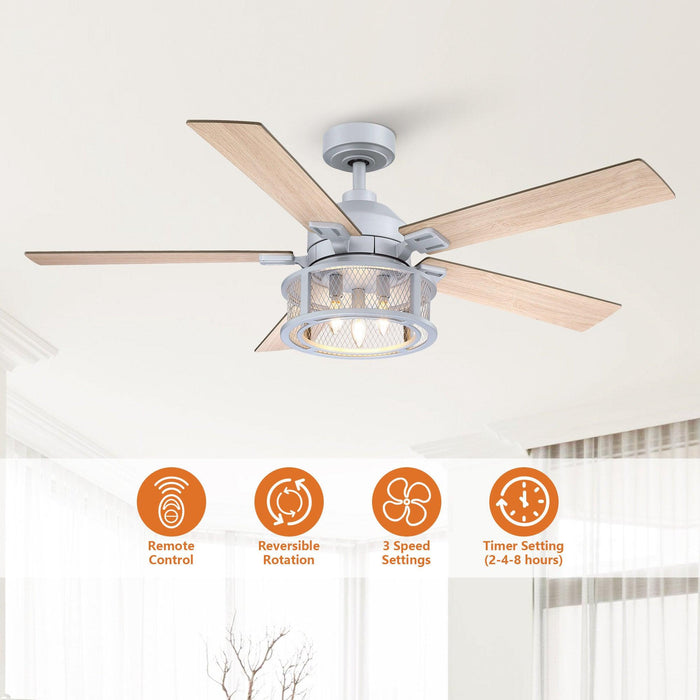 52" Lucknow Industrial Black Reversible Ceiling Fan with Lighting and Remote Control - Sweatfully