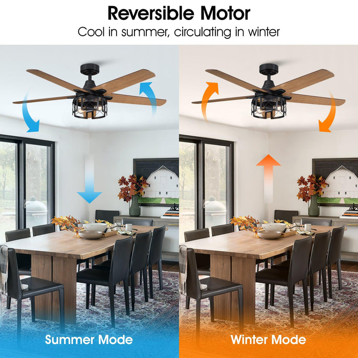52" Kolkata Industrial Downrod Mount Reversible Ceiling Fan with Lighting and Remote Control - Sweatfully