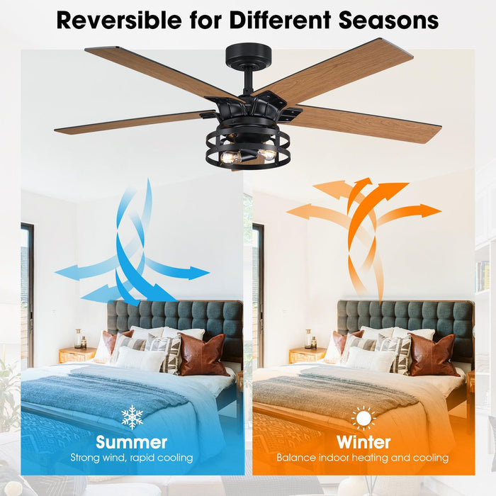 52" Prayag Industrial Downrod Mount Reversible Ceiling Fan with Lighting and Remote Control - Sweatfully