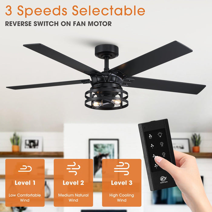 52" Prayag Industrial Downrod Mount Reversible Ceiling Fan with Lighting and Remote Control - Sweatfully