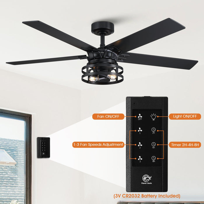 52" Prayag Industrial Downrod Mount Reversible Ceiling Fan with Lighting and Remote Control - Sweatfully