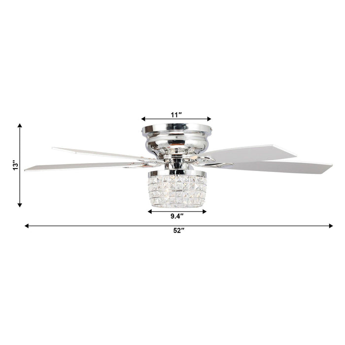 52" Panipat Modern Chrome Flush Mount Reversible Crystal Ceiling Fan with Lighting and Remote Control - Sweatfully