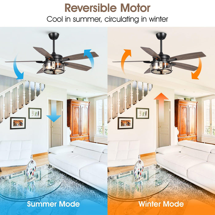 52" Coimbatore Farmhouse Downrod Mount Reversible Ceiling Fan with Lighting and Remote Control - Sweatfully