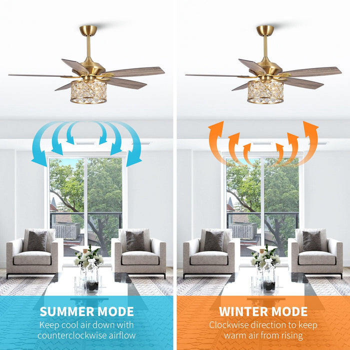 52" Cochin Modern Downrod Mount Reversible Crystal Ceiling Fan with Lighting and Remote Control - Sweatfully