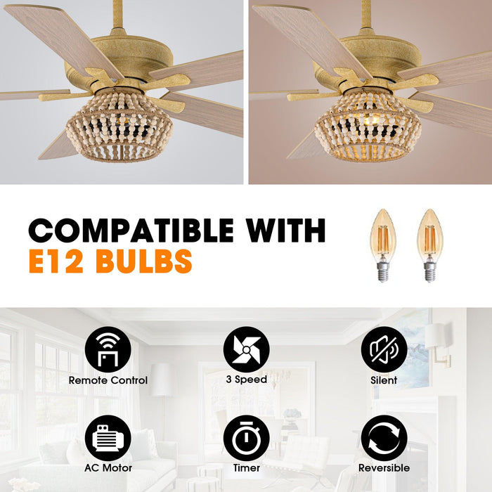 52" Pune Farmhouse Downrod Mount Reversible Ceiling Fan with Lighting and Remote Control - Sweatfully