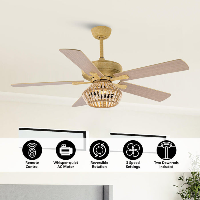 52" Pune Farmhouse Downrod Mount Reversible Ceiling Fan with Lighting and Remote Control - Sweatfully