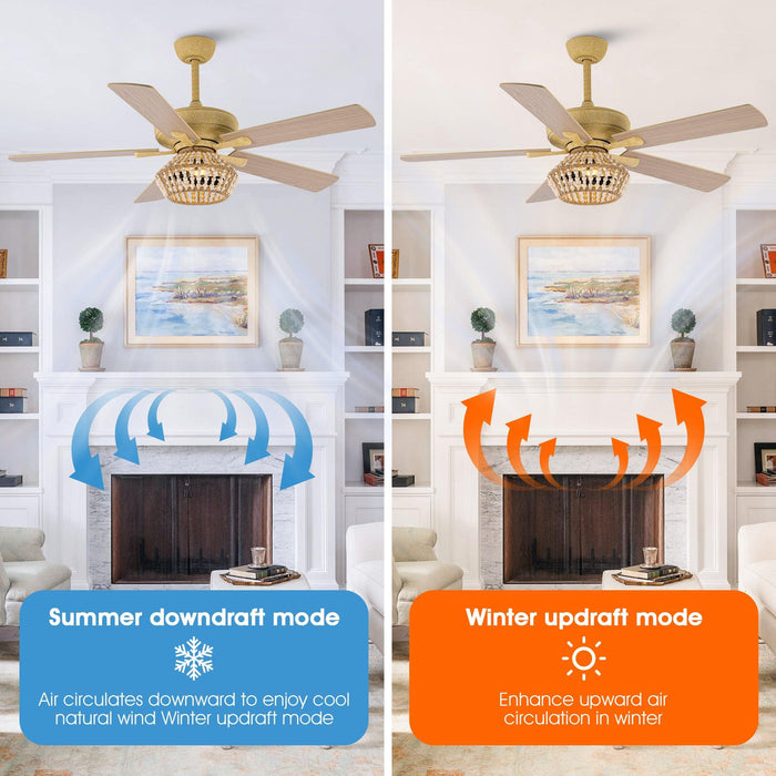 52" Pune Farmhouse Downrod Mount Reversible Ceiling Fan with Lighting and Remote Control - Sweatfully