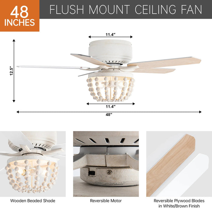 48" New Delhi Farmhouse Flush Mount Reversible Ceiling Fan with Lighting and Remote Control - Sweatfully