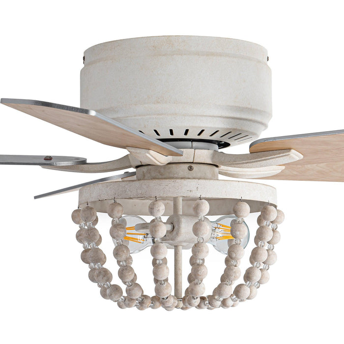 48" New Delhi Farmhouse Flush Mount Reversible Ceiling Fan with Lighting and Remote Control - Sweatfully