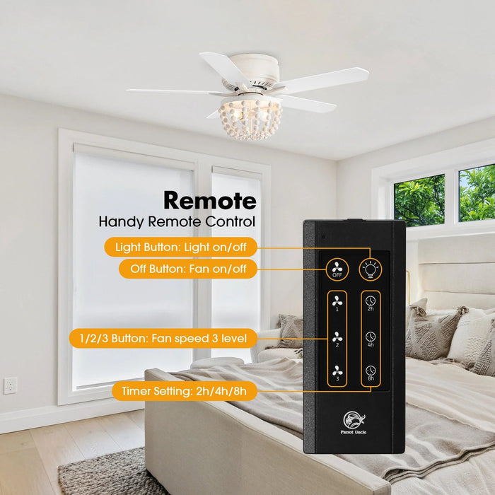 48" New Delhi Farmhouse Flush Mount Reversible Ceiling Fan with Lighting and Remote Control - Sweatfully